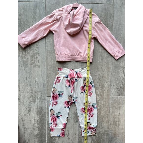 Toddler Girl Floral Print Outfit 2 Piece Set Pink Hoodie Top Matching Pants 18m - Picture 7 of 8
